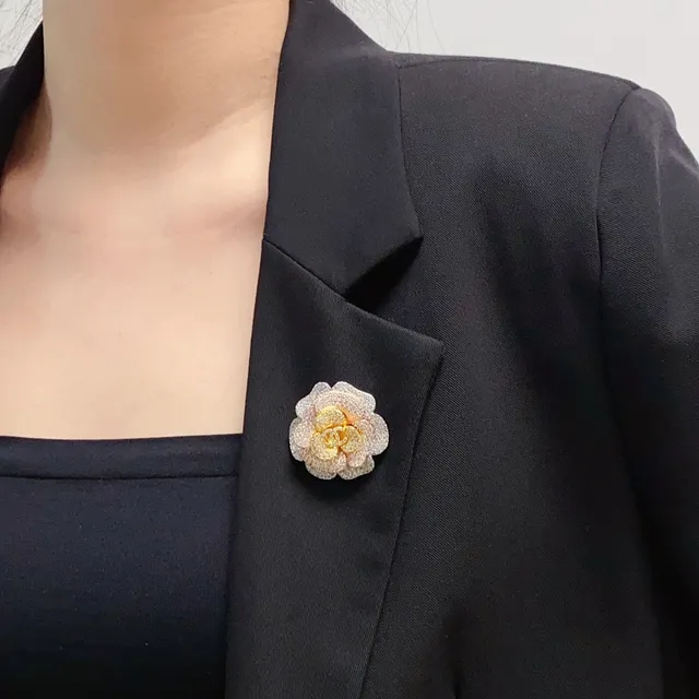 Chanel Camellia Pave Crystal and Two-Tone Metal Brooch 8