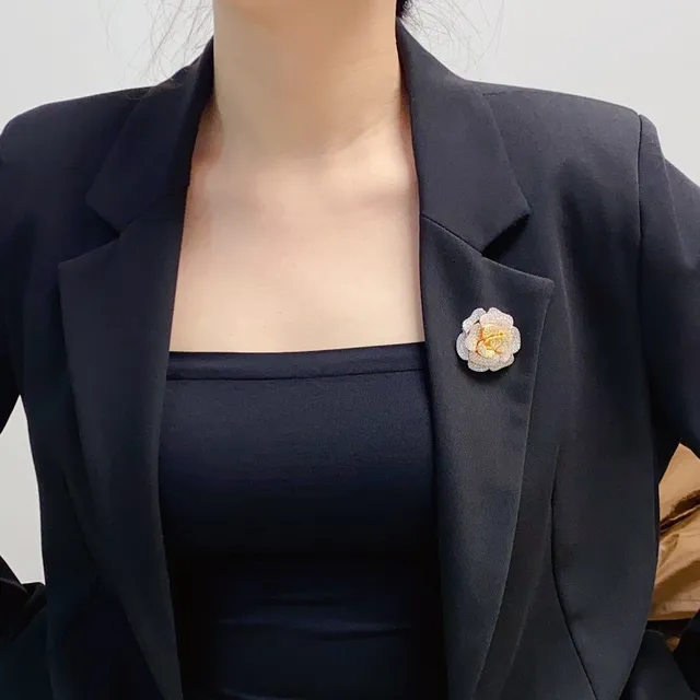Chanel Camellia Pave Crystal and Two-Tone Metal Brooch 9