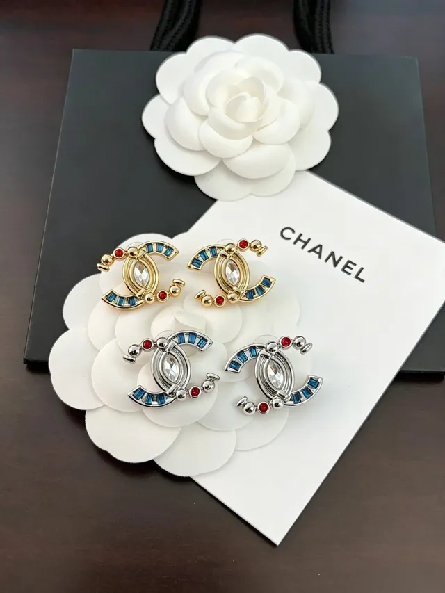 Chanel CC Gold Multicolor Interlocking Marquise Crystal Center Earrings 4