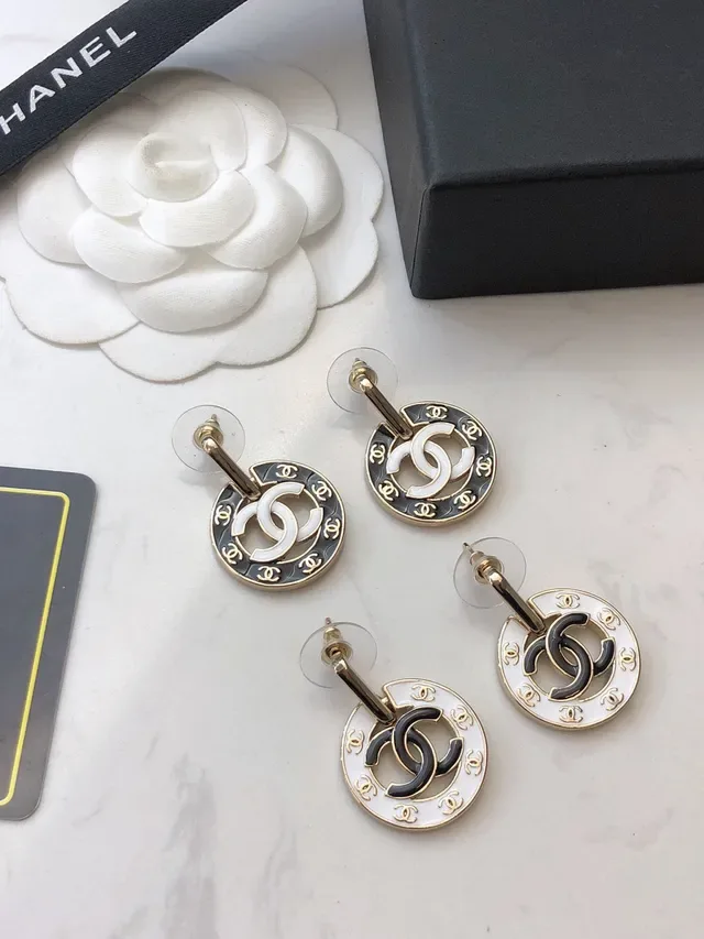 Chanel CC Logo Disc Gold Black Circular Interlocking Earrings 2