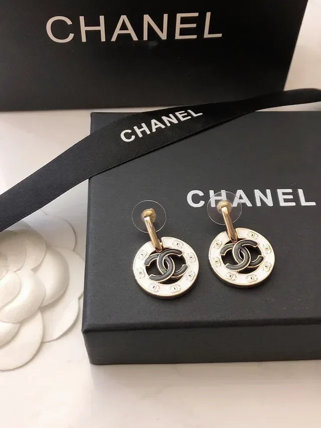 Chanel CC Logo Disc Gold Black Circular Interlocking Earrings 4