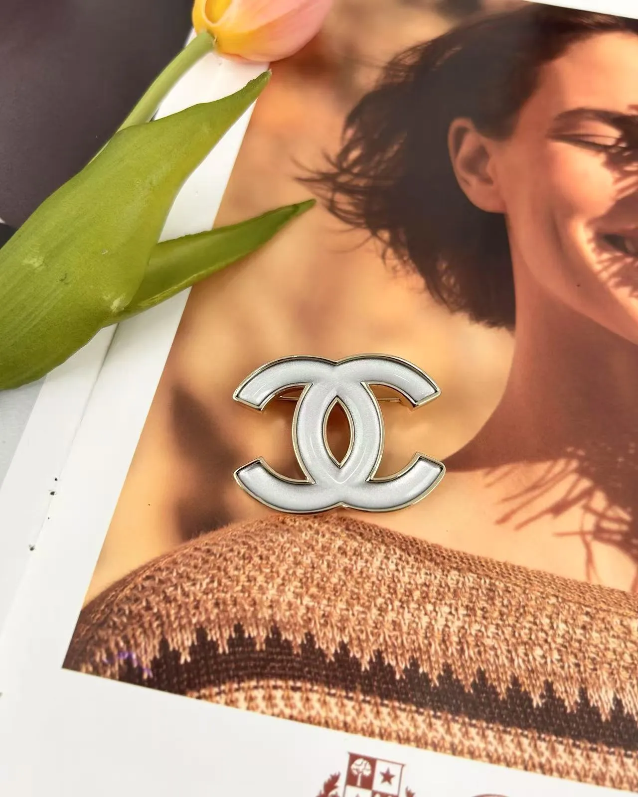 Chanel CC Logo Enamel Brooch 2
