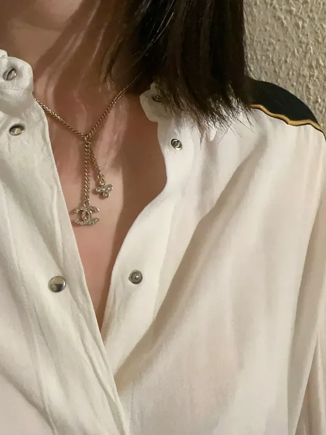 Collier Chanel CC Ribbon Chain Noir et Or 8