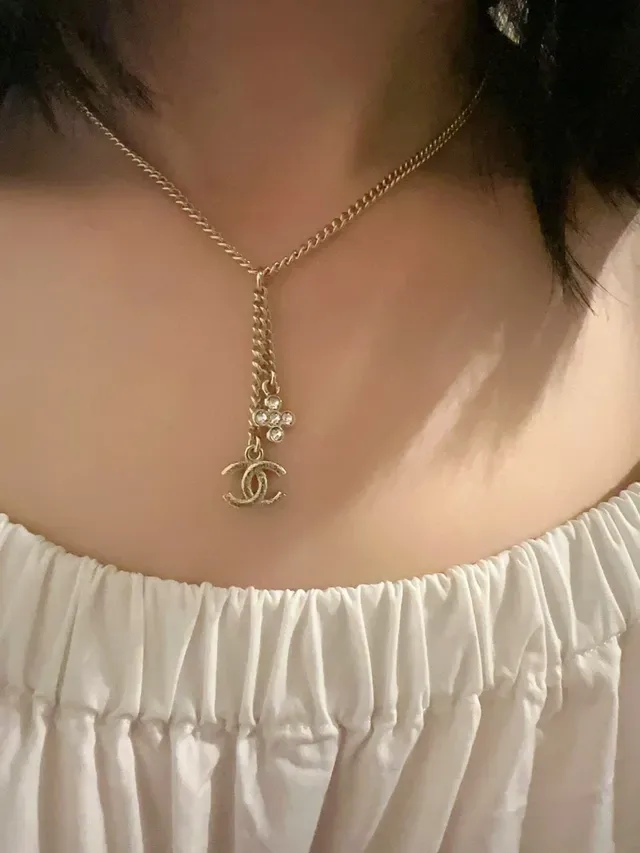 Collier Chanel CC Ribbon Chain Noir et Or 9