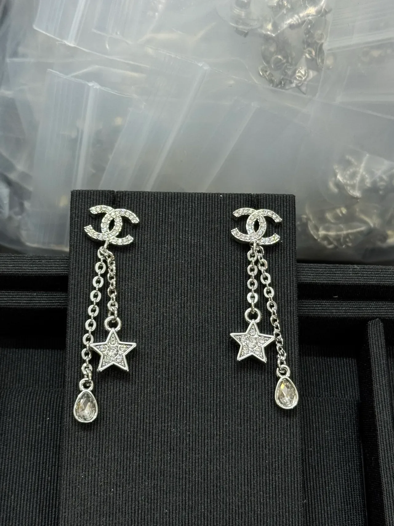 Chanel CC Star Crystal Drop Earrings 4