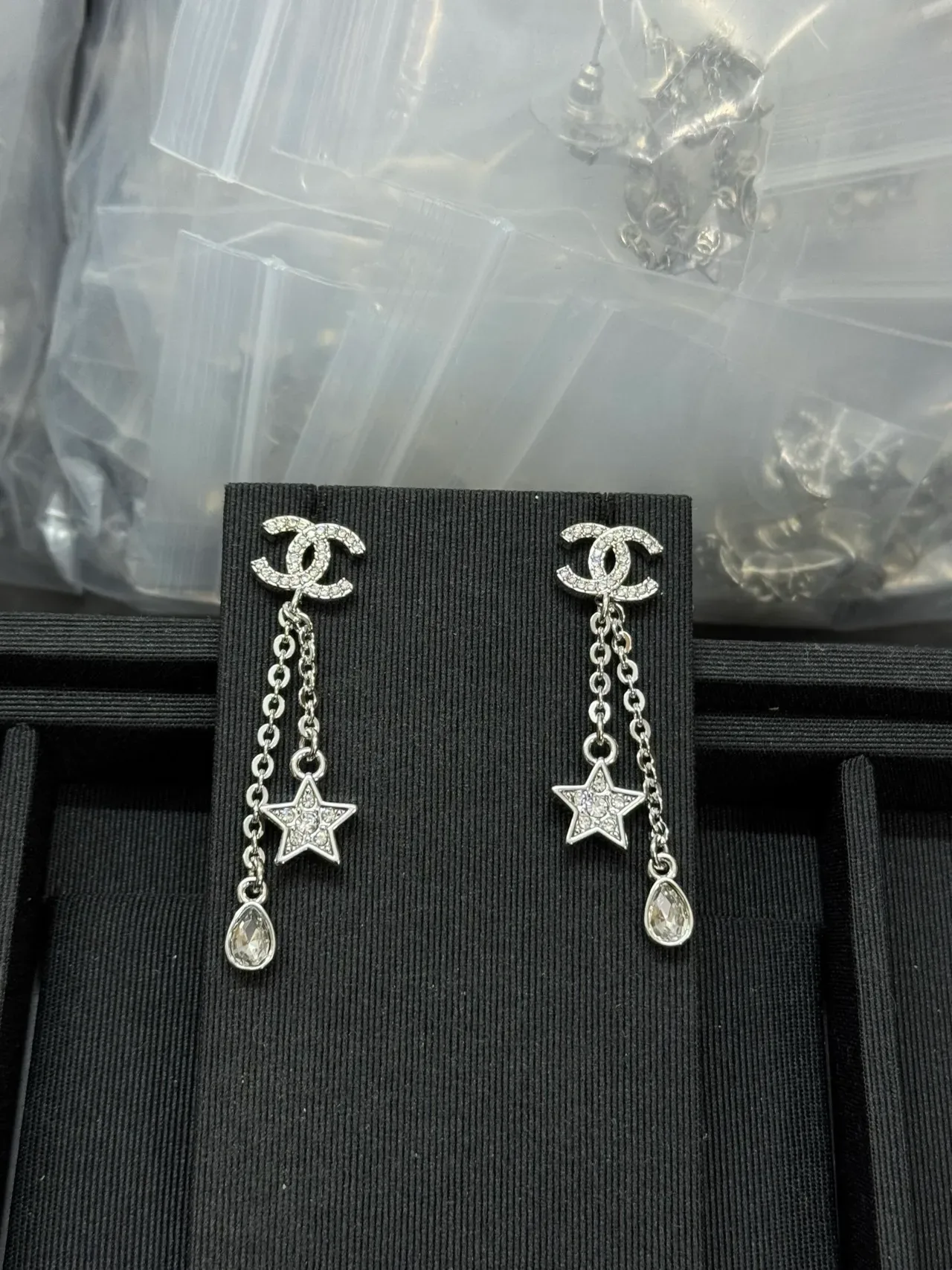 Chanel CC Star Crystal Drop Earrings 6