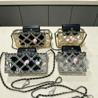 Chanel Chain Cage Black Pink Construction Leather Flap Chain Bag