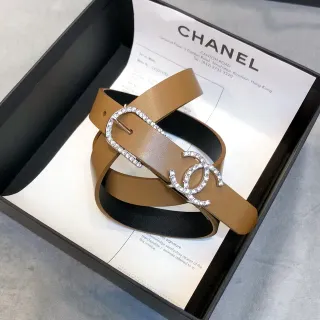 Chanel Crystal CC Belt بني وأسود حزام جلدي