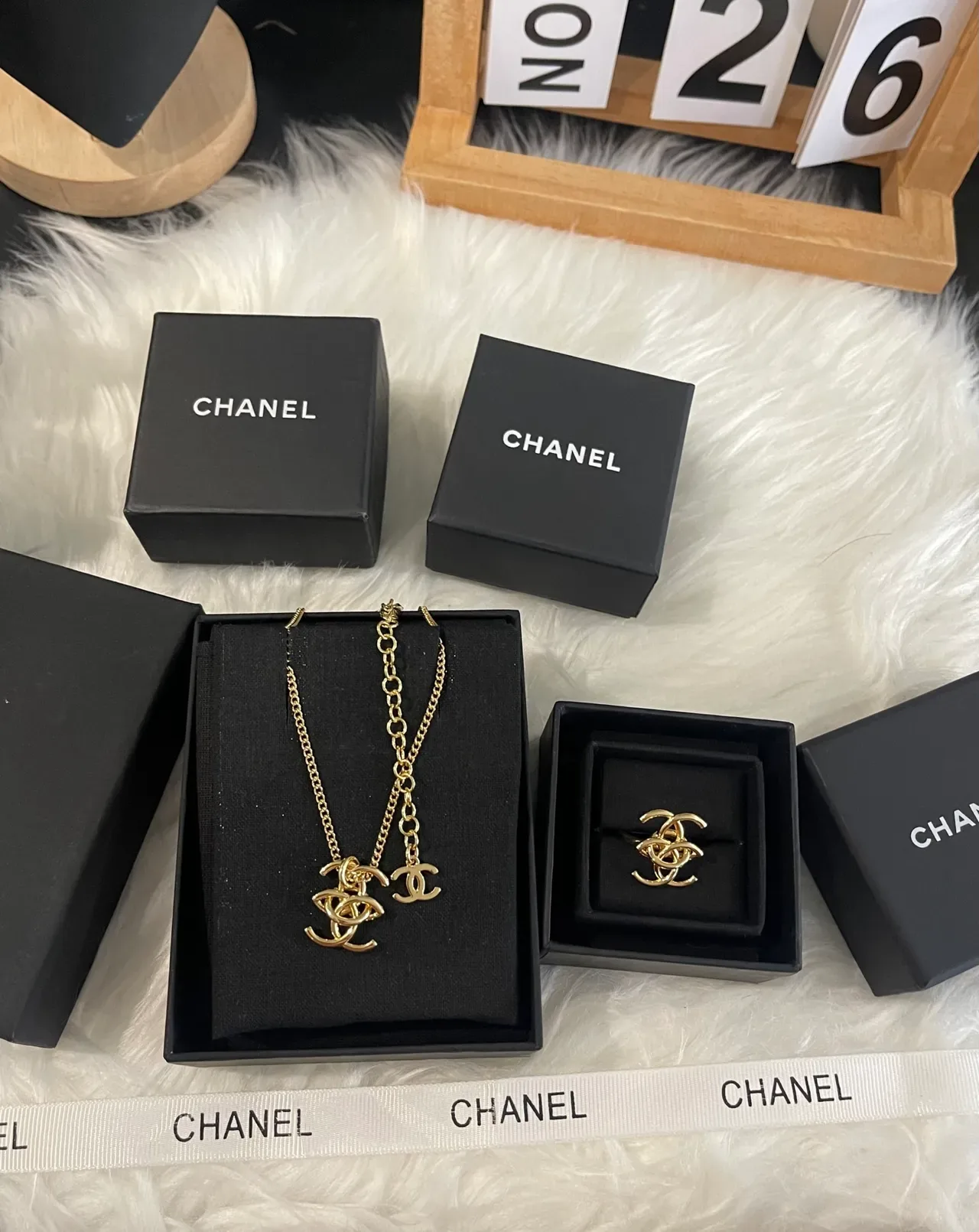Chanel Gold Black Interlocking CC Motif Polished Ring 6