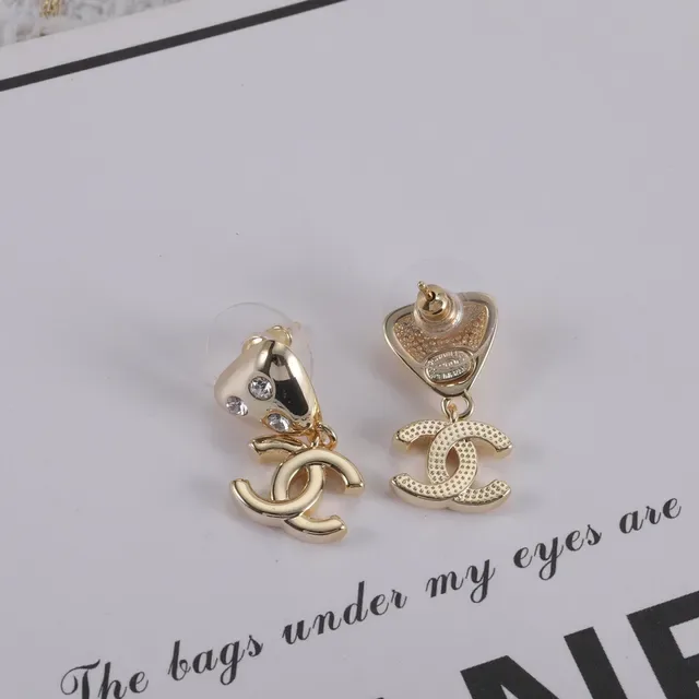 Chanel Gold Silver Triangular Crystal-Set Stud Dangling Interlocking CC Logo Earrings 2
