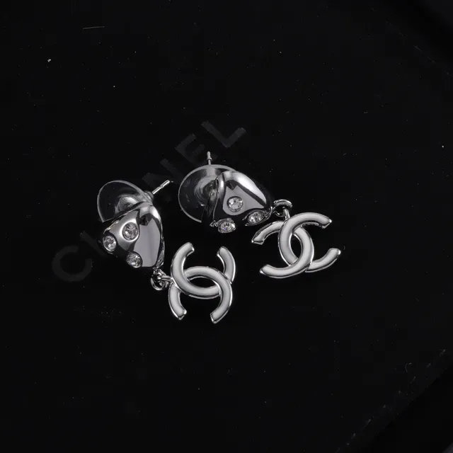 Chanel Gold Silver Triangular Crystal-Set Stud Dangling Interlocking CC Logo Earrings 6