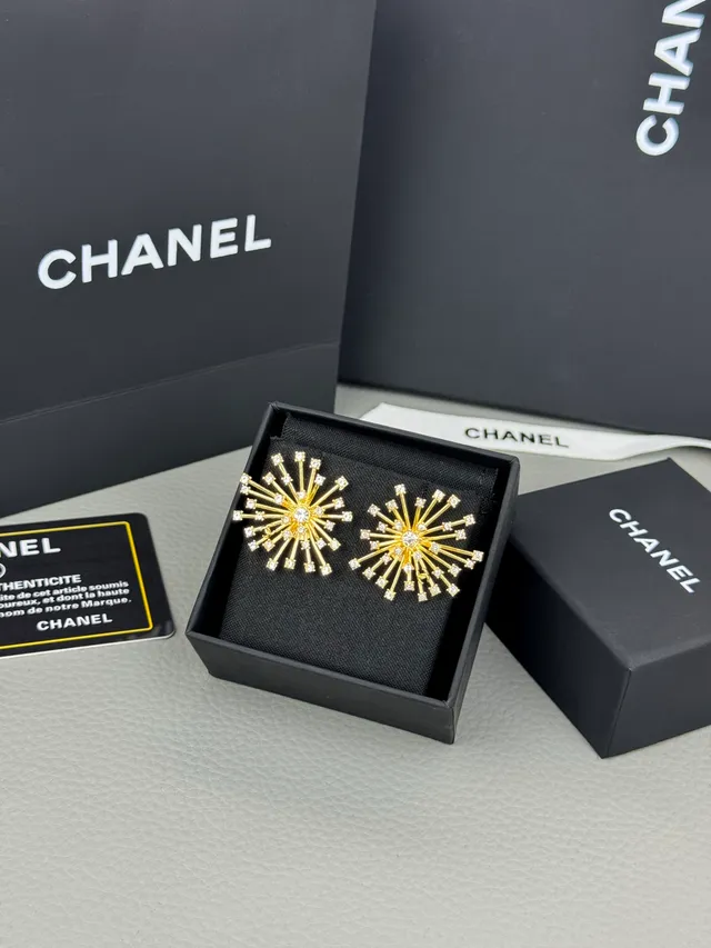 Boucles d'oreilles Chanel Or Transparent Starburst avec Cristaux Embellished 8