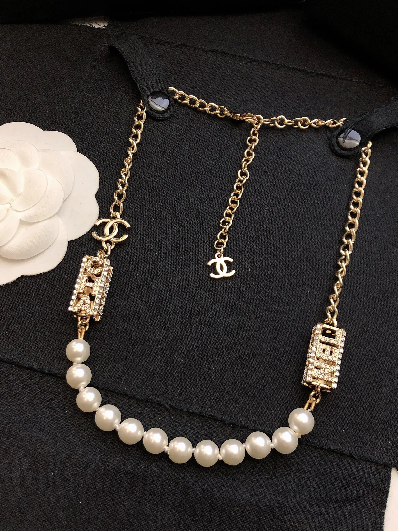 Chanel গোল্ড হোয়াইট চেইন নকল পার্ল স্ট্র্যান্ড নেকলেস 8