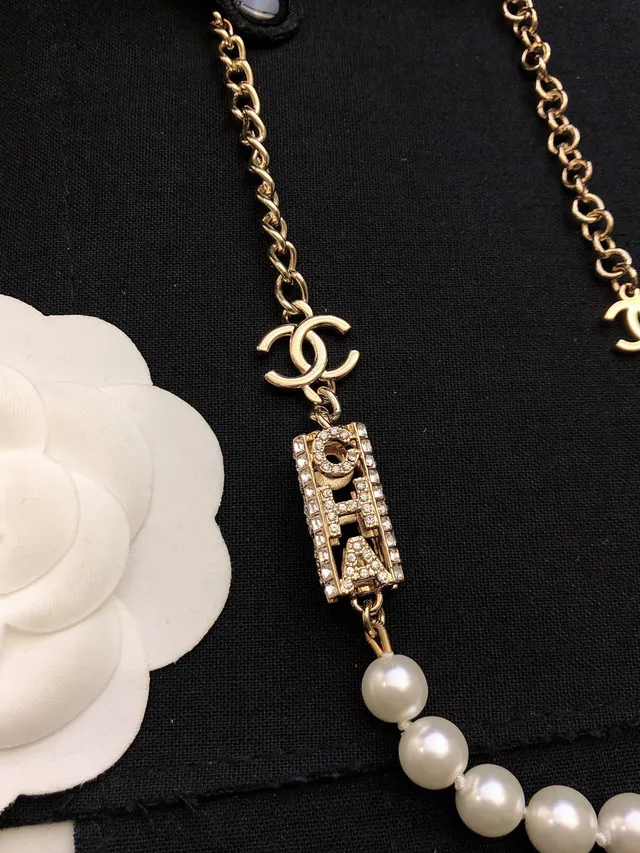 Chanel গোল্ড হোয়াইট চেইন নকল পার্ল স্ট্র্যান্ড নেকলেস 9