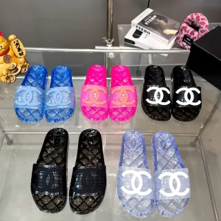 شانيل Jelly Slide أزرق شفاف مادة سولا مبطن نعال