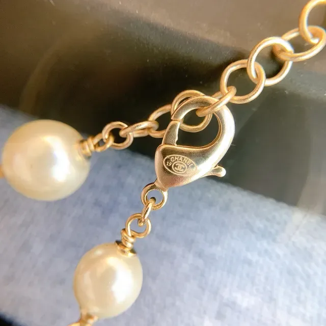 Collar Chanel Logo Perla Beige Dorado Multi-Strand 6