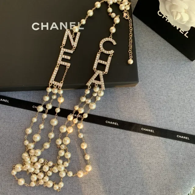 Collar Chanel Logo Perla Beige Dorado Multi-Strand 8