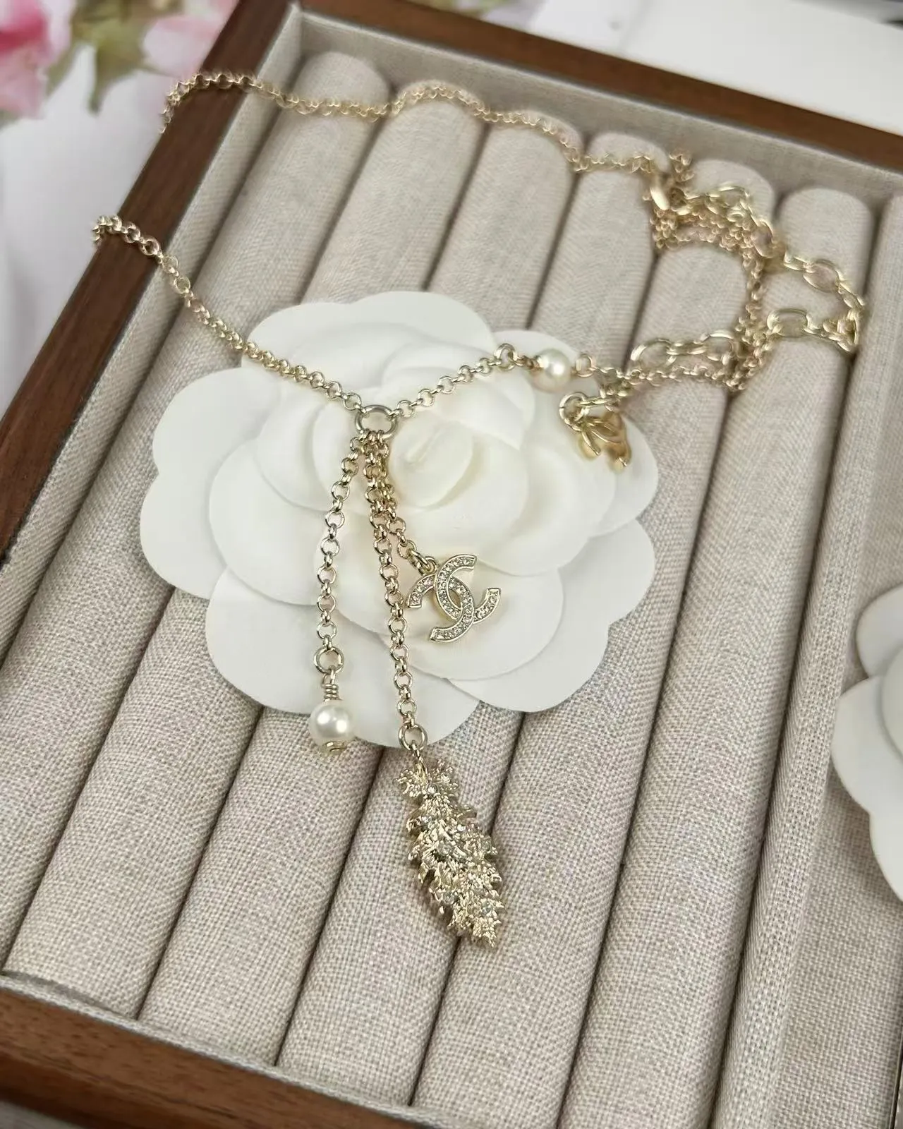 Chanel Multi-Strand CC Pearl and Leaf Pendant Necklace 2