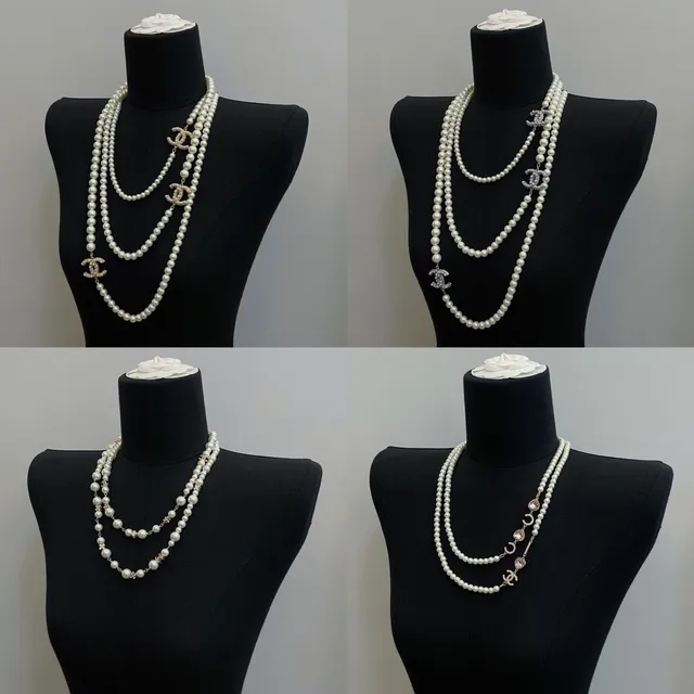 Chanel Multi-Strand Pearl Necklace White Silver Necklace 5