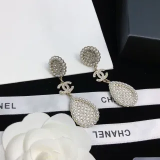 Chanel لؤلؤ وكريستال Double-Drop أقراط