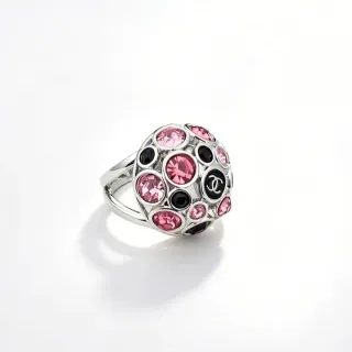 Chanel Pink Black Dome-Shaped Cluster Faceted And Stones Ring