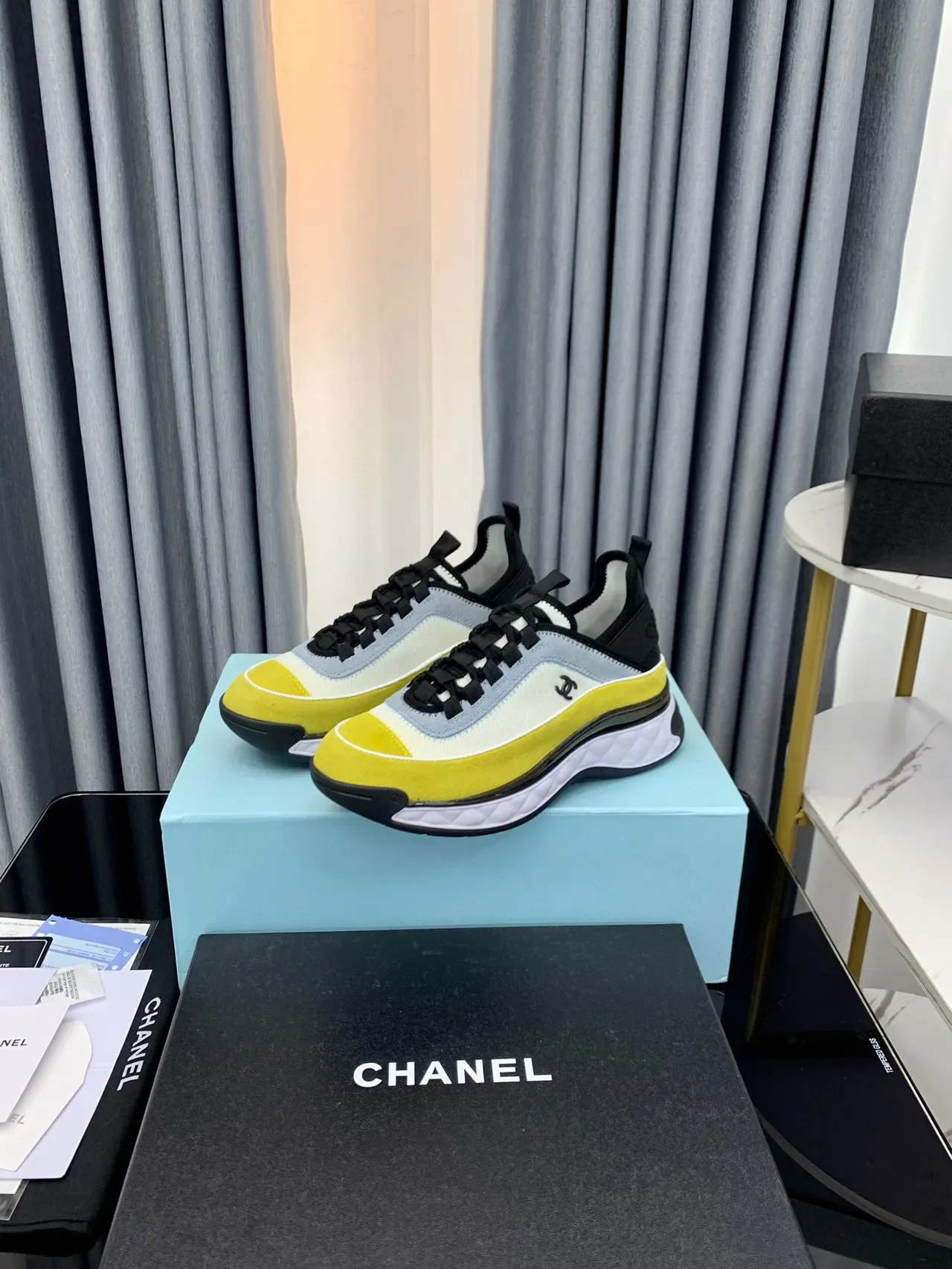Chanel Runway Sneakers Yellow White Quilted Midsole Multi-Panel Textile Upper Lifestyle Sneakers 2