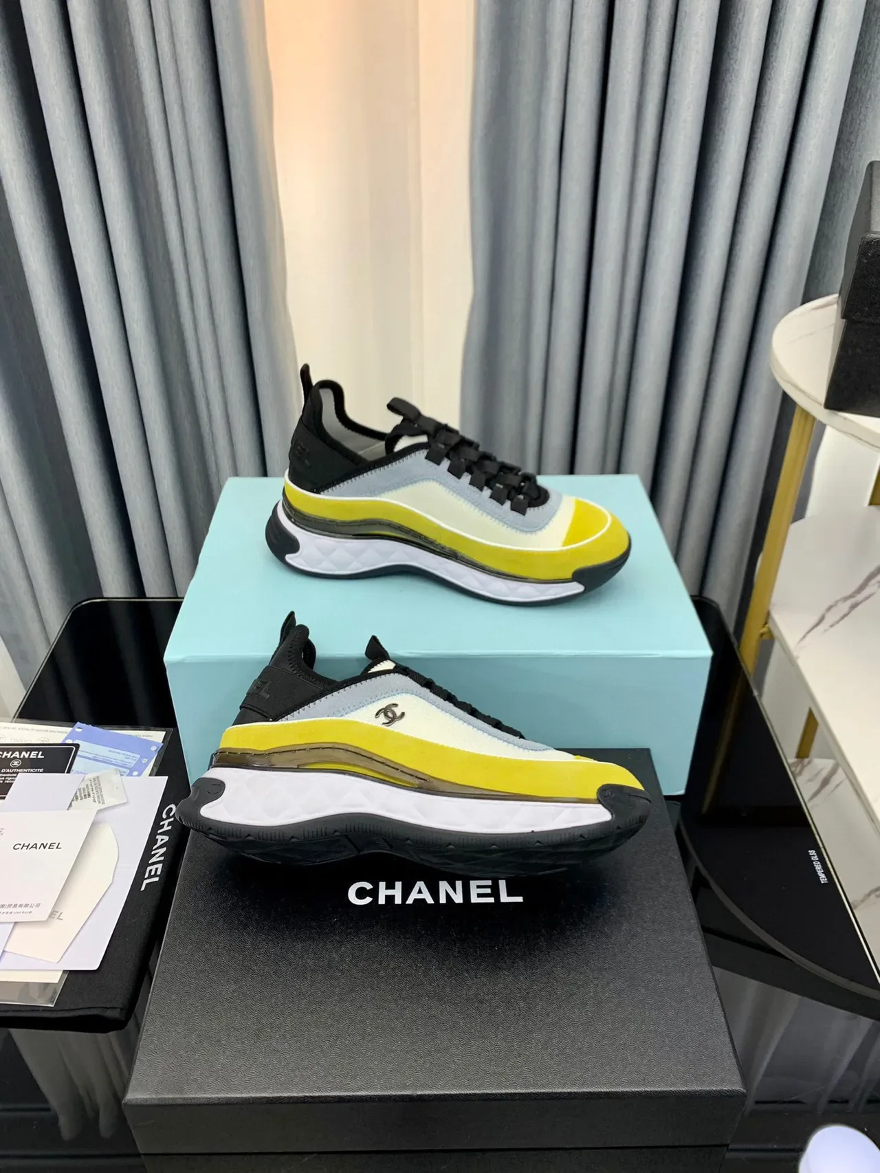 Chanel Runway Sneakers Yellow White Quilted Midsole Multi-Panel Textile Upper Lifestyle Sneakers 3