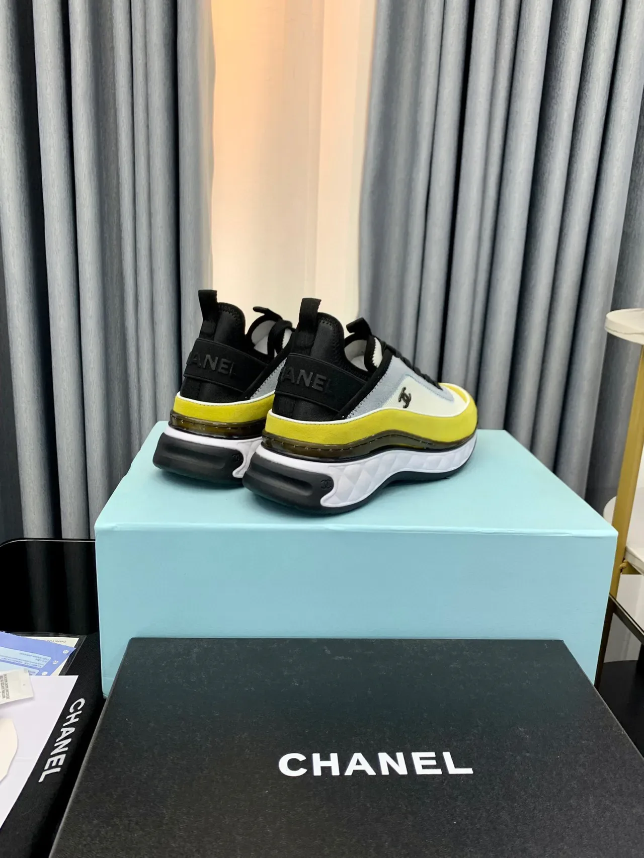 Chanel Runway Sneakers Yellow White Quilted Midsole Multi-Panel Textile Upper Lifestyle Sneakers 4