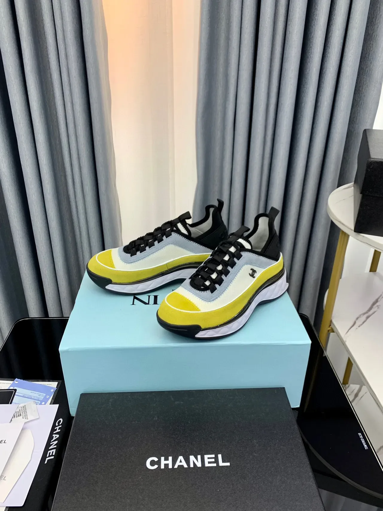 Chanel Runway Sneakers Yellow White Quilted Midsole Multi-Panel Textile Upper Lifestyle Sneakers 6