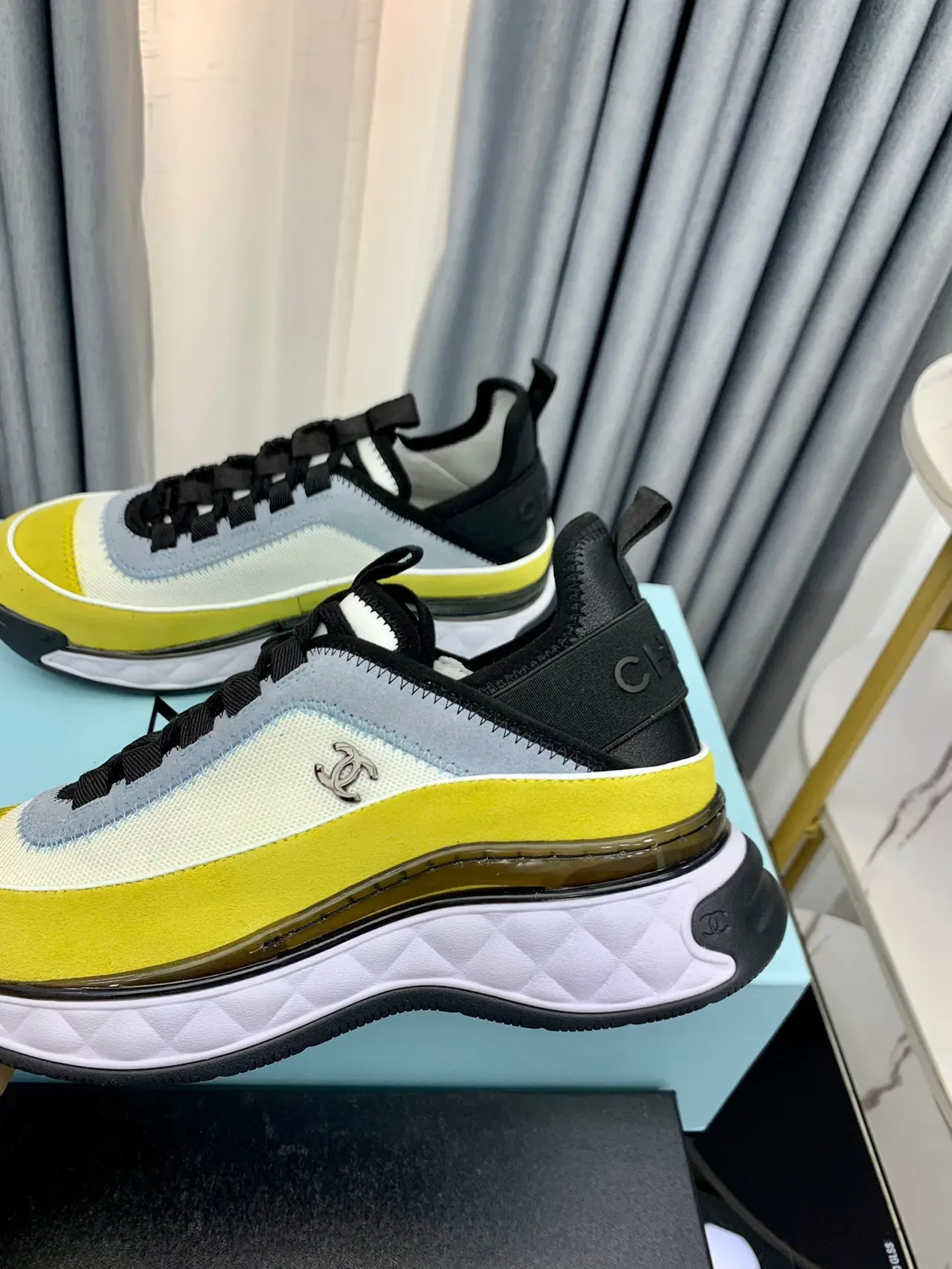 Chanel Runway Sneakers Yellow White Quilted Midsole Multi-Panel Textile Upper Lifestyle Sneakers 7