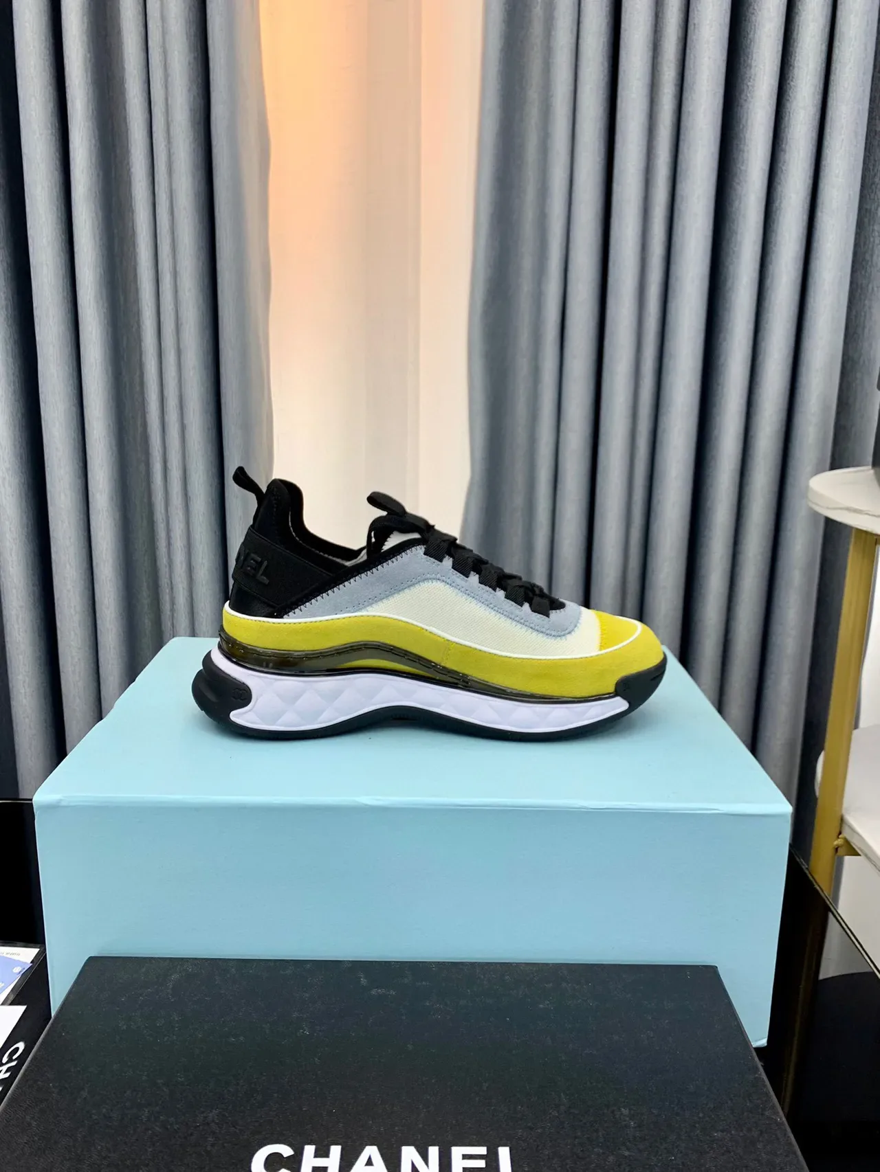 Chanel Runway Sneakers Yellow White Quilted Midsole Multi-Panel Textile Upper Lifestyle Sneakers 9