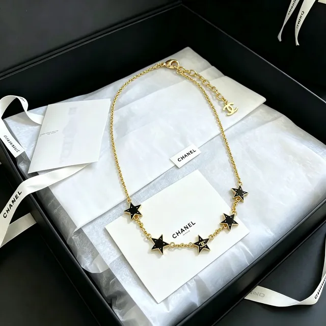 Chanel তারা নকশা সোনালী কালো এনামেল হার 7