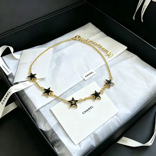 Chanel তারা নকশা সোনালী কালো এনামেল হার 8