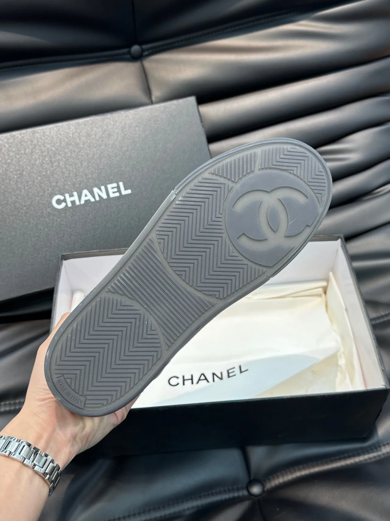 Chanel Tennis Line Tênis Lifestyle Roxo Branco Low-Top Camurça e Couro Painelado 9
