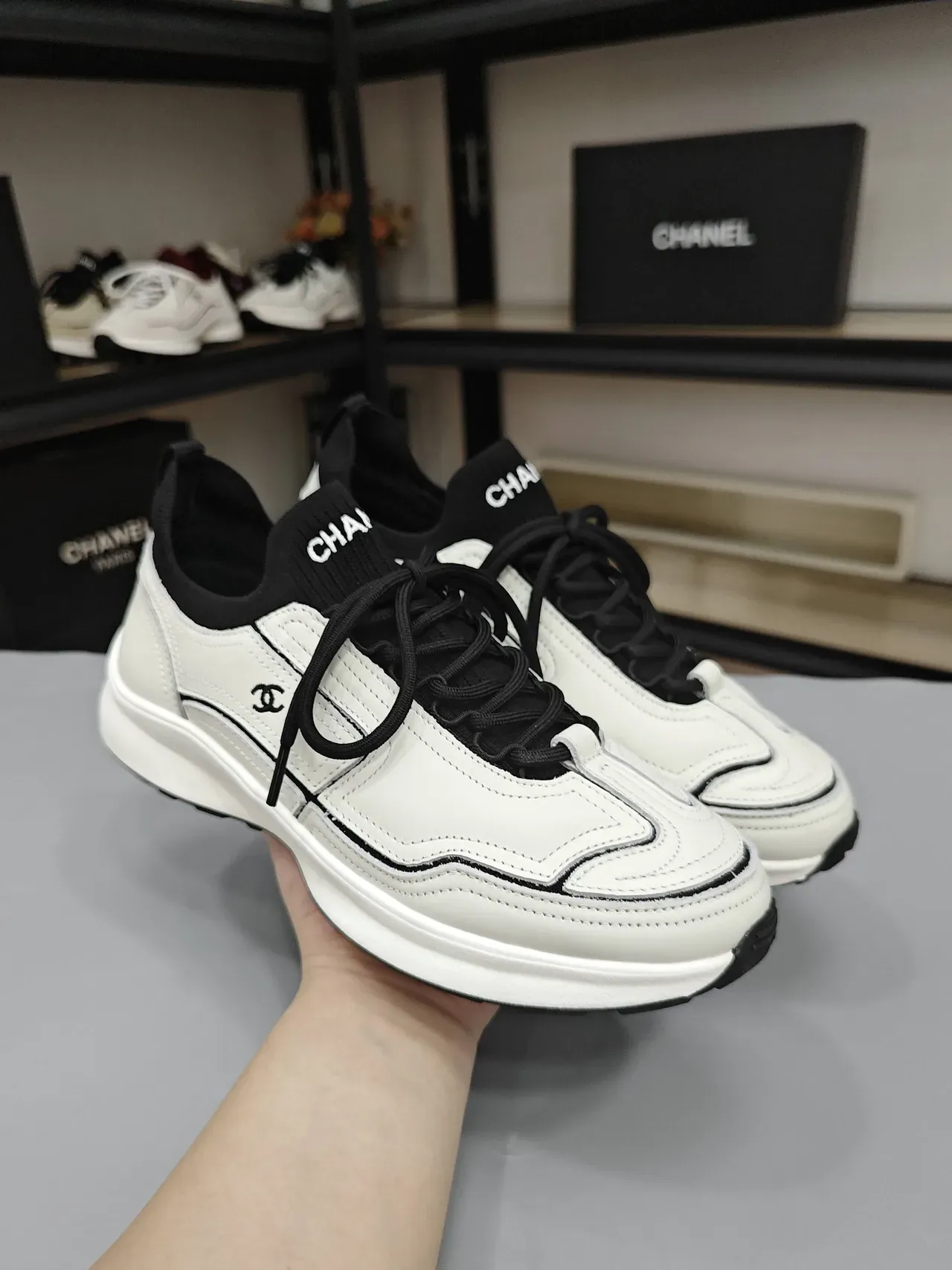 Chanel White and Black Contrast Stitching Lifestyle Sneakers 4