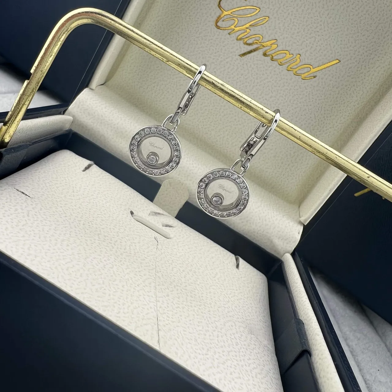 Chopard Gold Silver Rotating Disc Pavé Halo Earrings 4