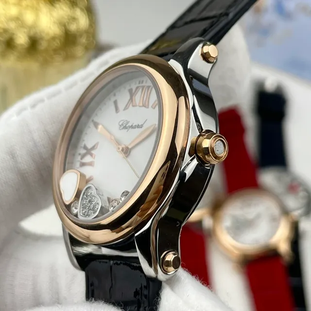 Chopard Happy Hearts Two-Tone White Dial Pavé Diamond Heart Mechanical Watch 5