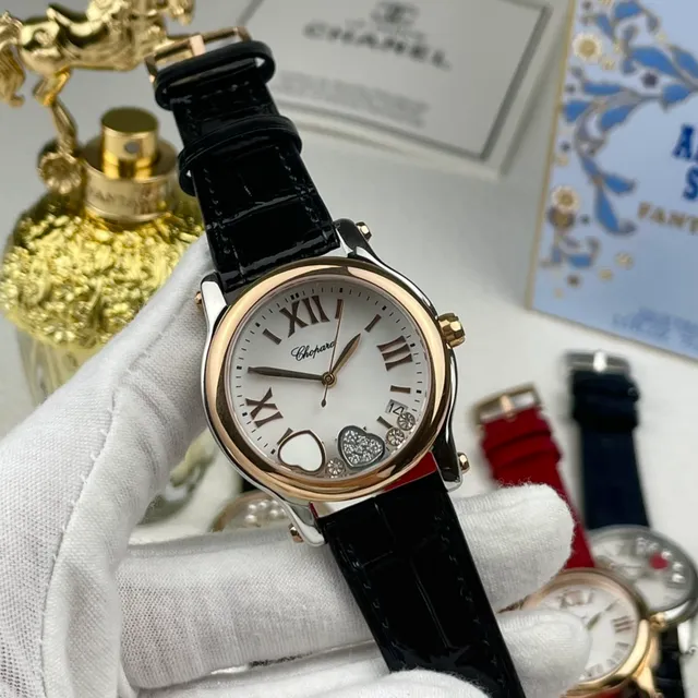 Chopard Happy Hearts Two-Tone White Dial Pavé Diamond Heart Mechanical Watch 6