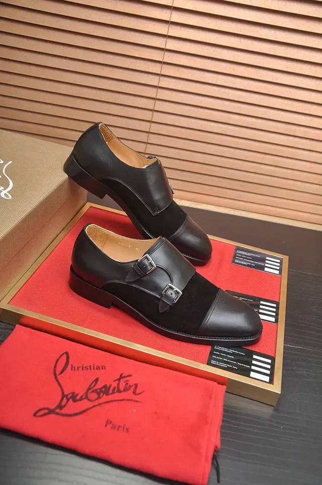 Christian Louboutin काली लाल दो पट्टियों कैप टू मॉन्क जूते 4