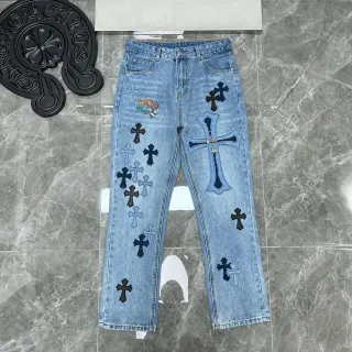 Chrome Hearts Cross Appliqué Light Wash Denim Jeans