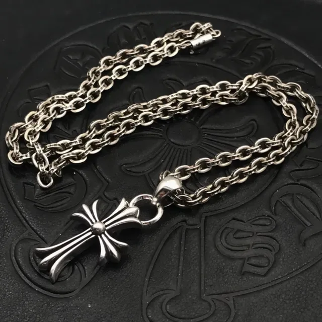 Chrome Hearts Fleur de Lis Cross Polished Silver-Tone Necklace 8