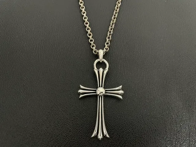 Chrome Hearts Gothic Cross Bezel-Set Pendant Necklace 6