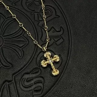 Collier Chrome Hearts Croix Gothique Ornée Cristaux Pavé Or 5
