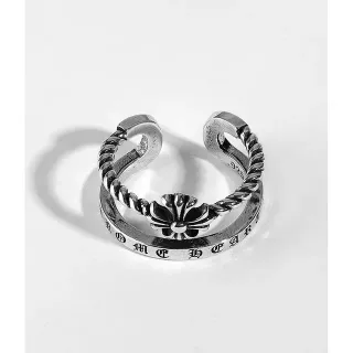 Chrome Hearts Rope Ring Silver Black Twisted Band Engraved Lettering Ring