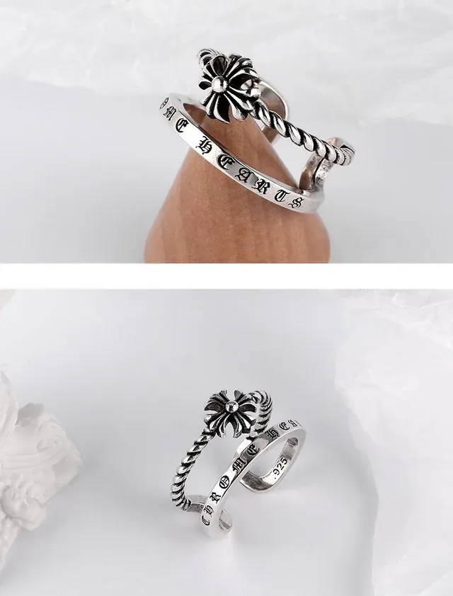 Chrome Hearts Rope Ring Silver Black Twisted Band Engraved Lettering Ring 5