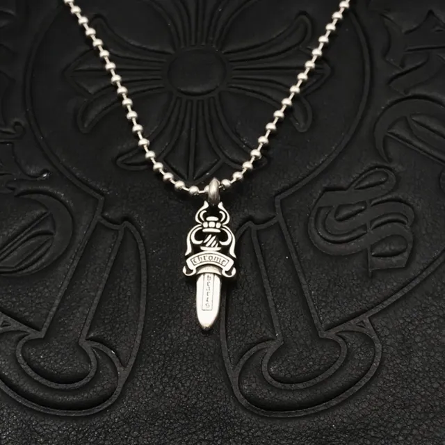 Chrome Hearts Silver Dagger-Shaped Pendant Ball Chain Necklace 6