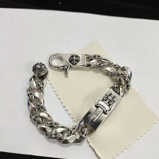 Chrome Hearts Silver Heavy Curb-Link Chain Ornate Cross Motifs Bracelet