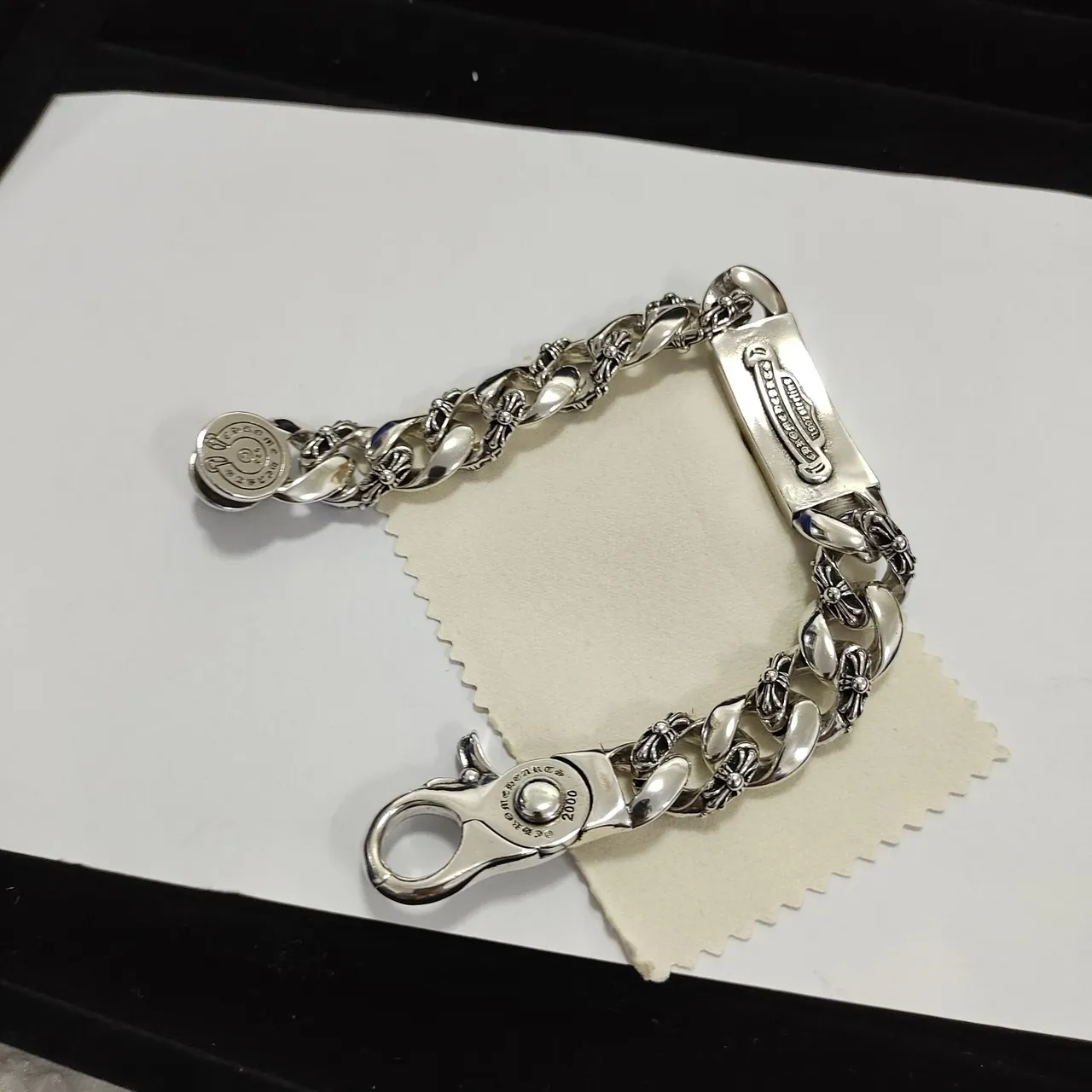 Chrome Hearts Silver Heavy Curb-Link Chain Ornate Cross Motifs Bracelet 2