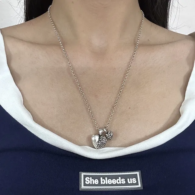 Chrome Hearts Triple Coração Collar Cadena Plata Negra con Dije 2