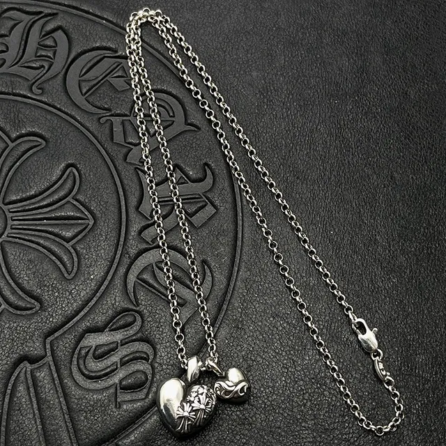 Chrome Hearts Triple Coração Collar Cadena Plata Negra con Dije 6